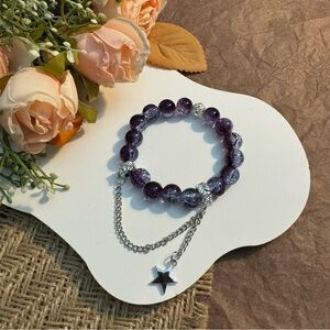Purple Cracked Beaded Bracelet with Star Charm